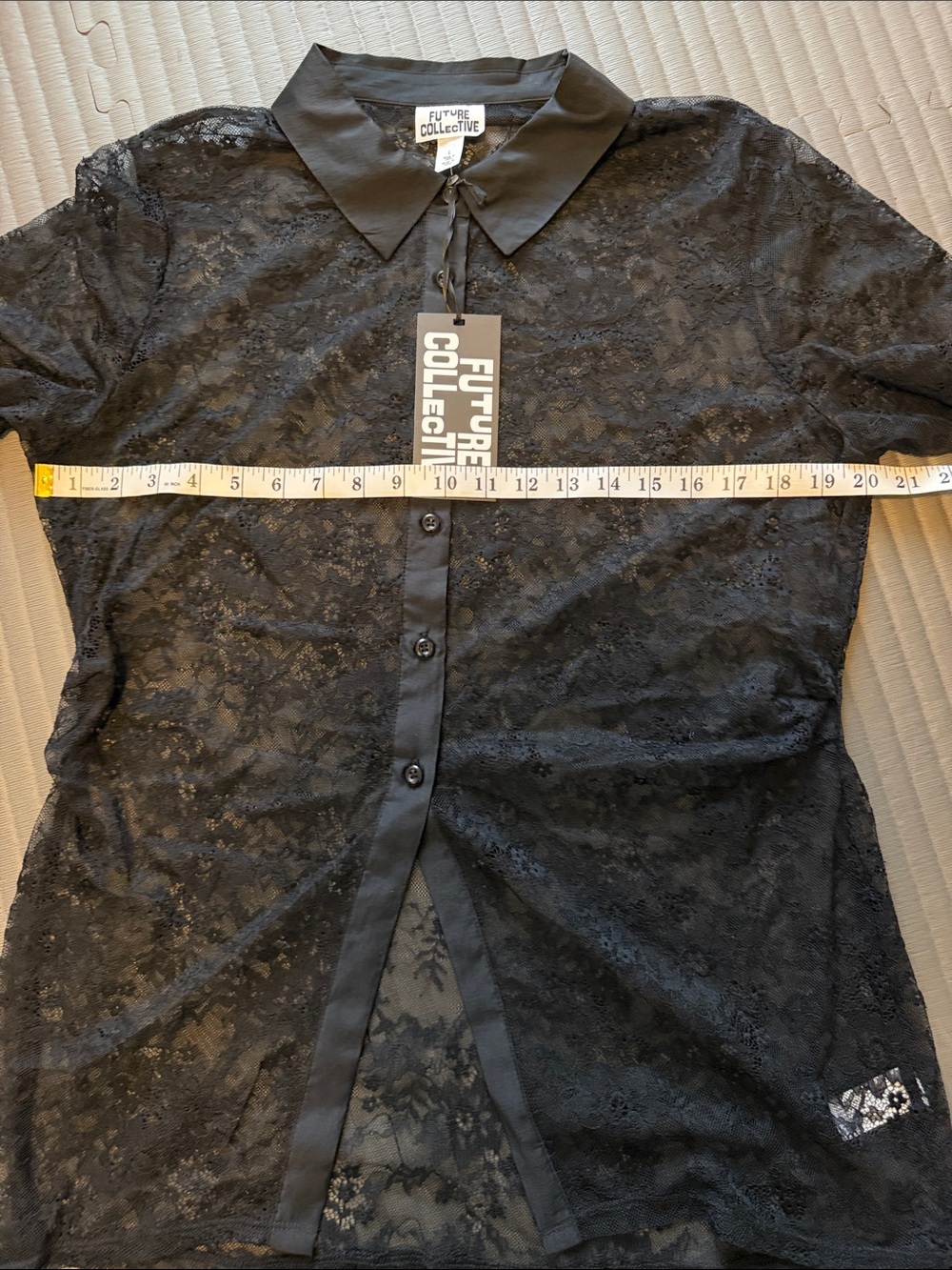 Target Black Sheer Lace Button-Up Blouse - Picture 8 of 9